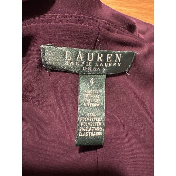 LAUREN RALPH LAUREN Plum Wine Ruffle Sleeveless Stretch Dress Old Money Size 4 - Picture 6 of 8
